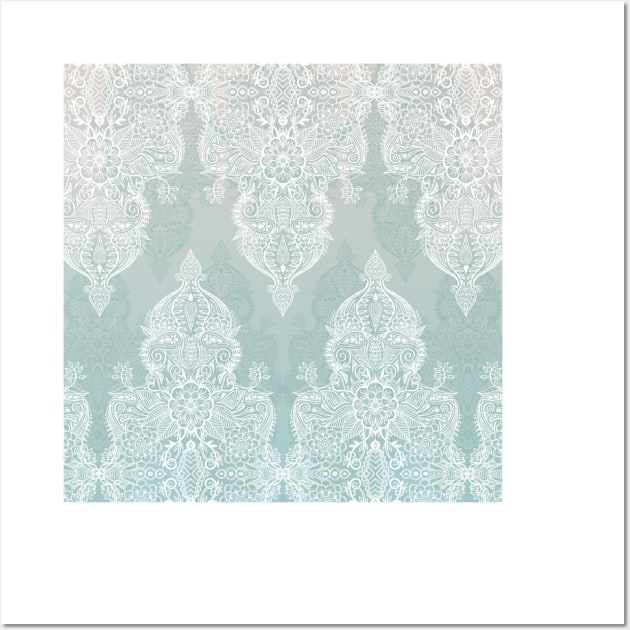 Lace & Shadows - soft sage grey & white Moroccan doodle Wall Art by micklyn